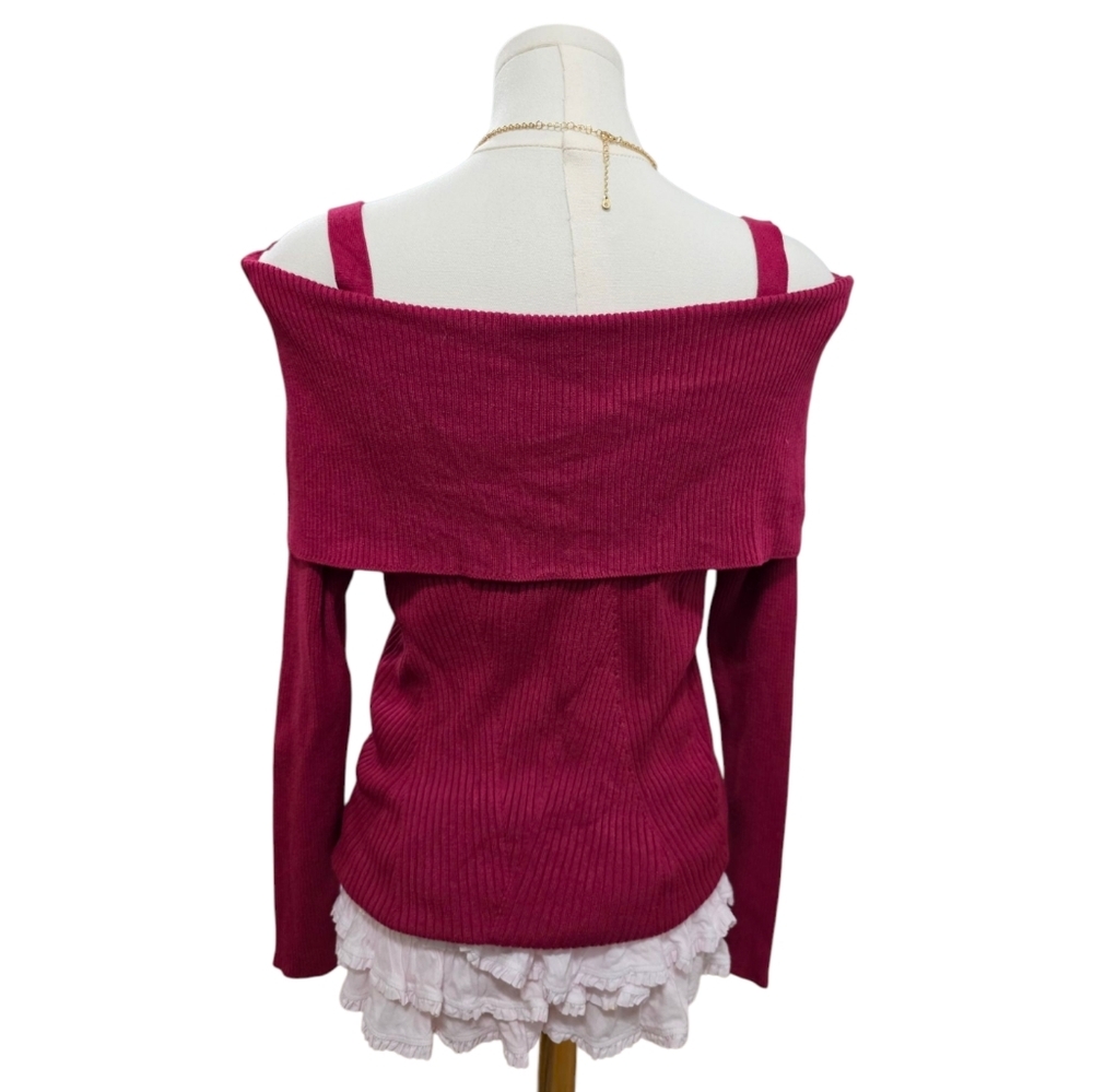 White House Black Market hot pink / red off the shoulder top - Picture 5 of 5